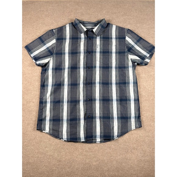 Prana Men's XL Blue Plaid Organic Cotton Blend Short‎ Sleeve Button Shirt - Picture 1 of 7